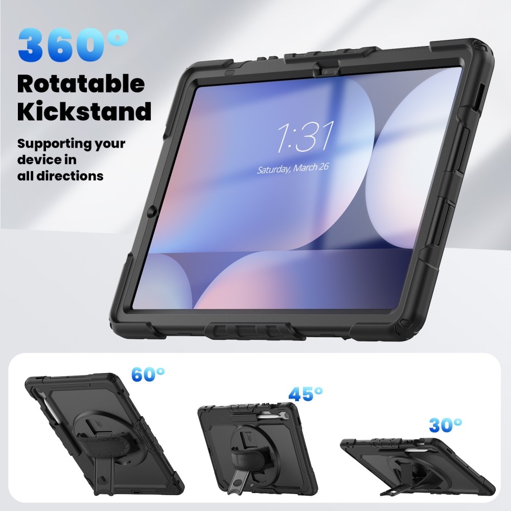 Samsung Galaxy Tab S10 FE Plus Shockproof Full Protection Hybrid Case w. Shoulder Strap Black