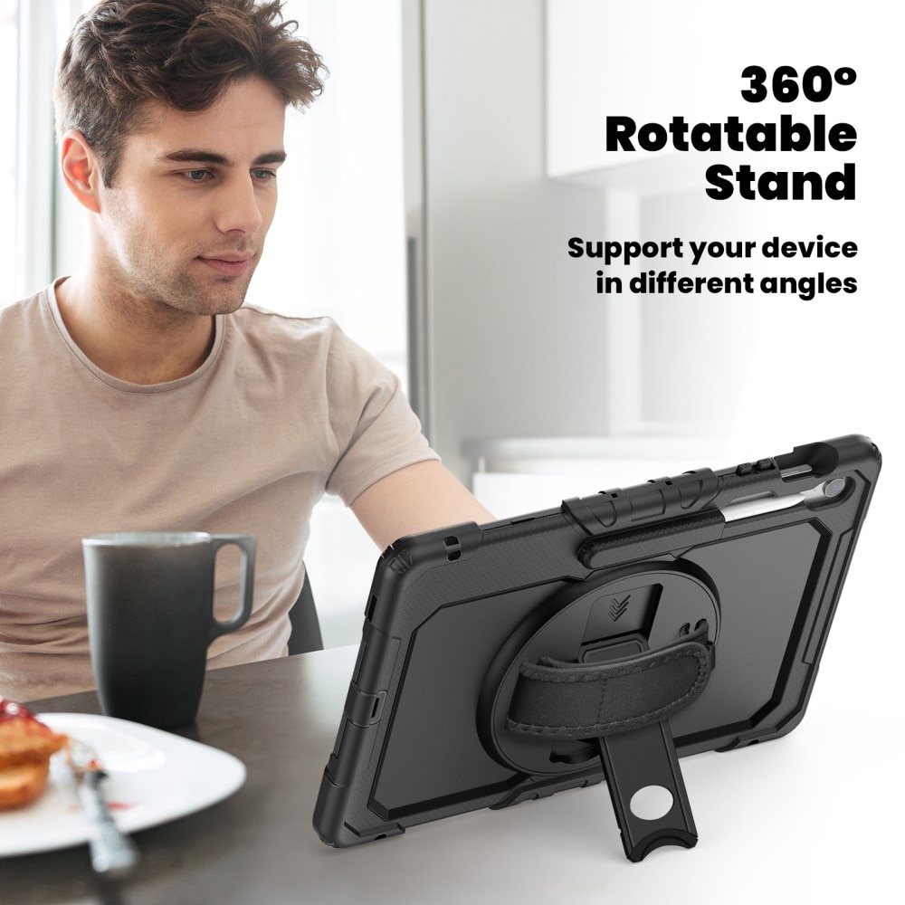 Samsung Galaxy Tab S10 FE Plus Shockproof Full Protection Hybrid Case w. Shoulder Strap Black