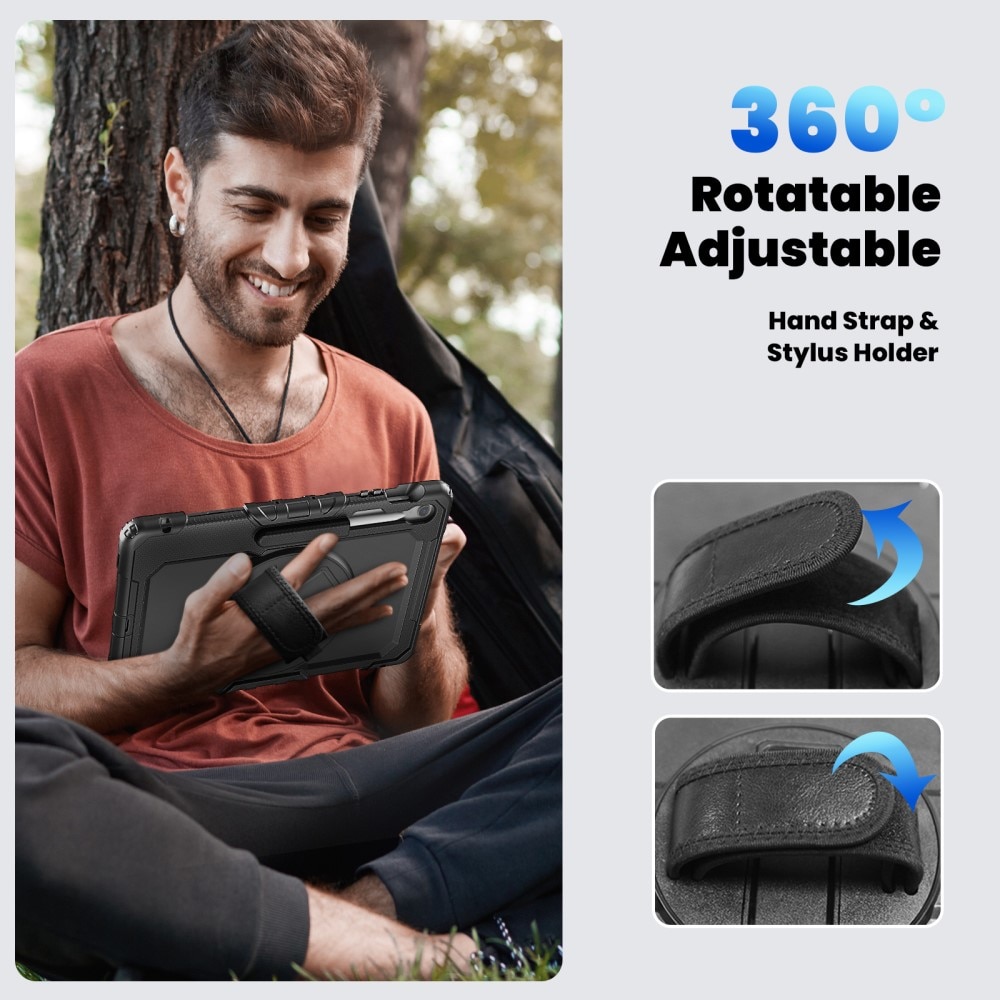 Samsung Galaxy Tab S10 FE Plus Shockproof Full Protection Hybrid Case w. Shoulder Strap Black