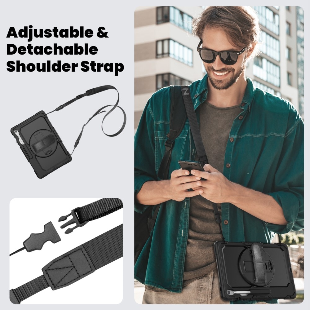 Samsung Galaxy Tab S10 FE Plus Shockproof Full Protection Hybrid Case w. Shoulder Strap Black