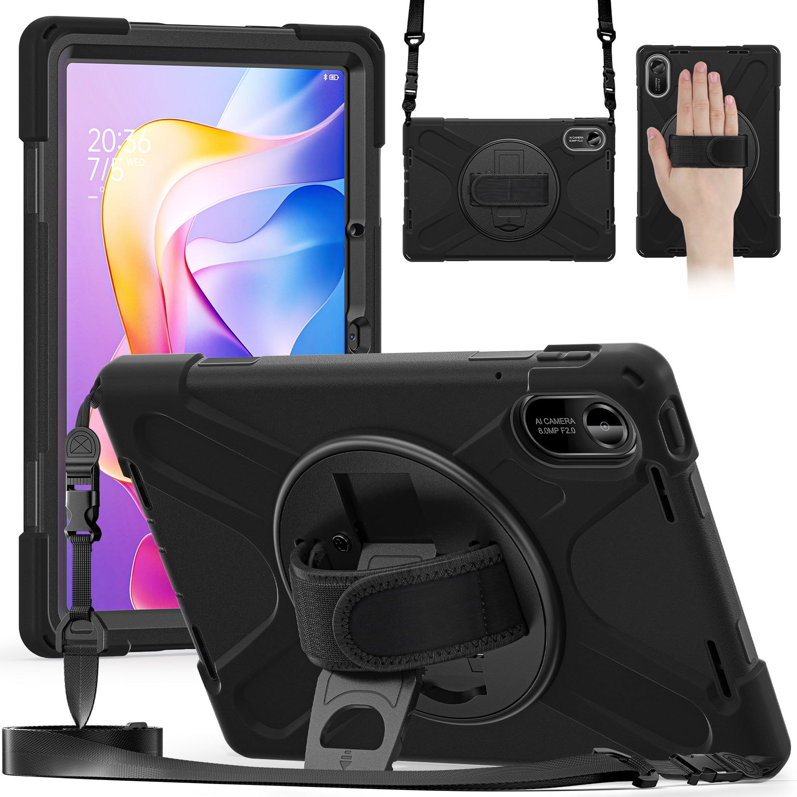Xiaomi Redmi Pad 2 Shockproof Hybrid Case w. Shoulder Strap Black