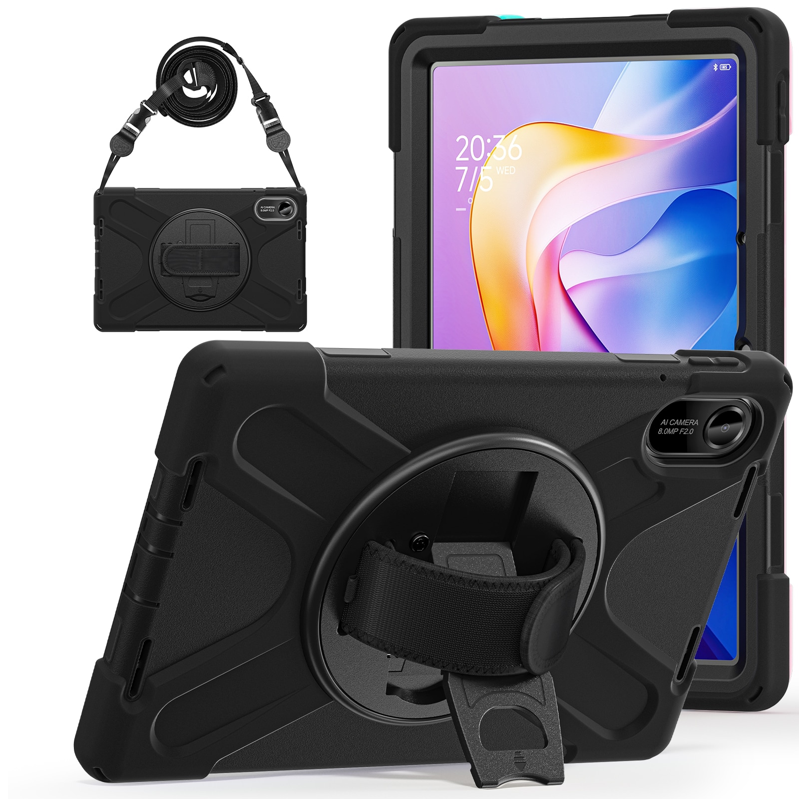 Xiaomi Redmi Pad 2 Shockproof Hybrid Case w. Shoulder Strap Black