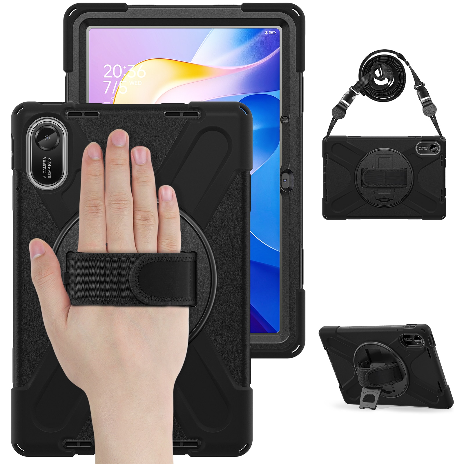 Xiaomi Redmi Pad 2 Shockproof Hybrid Case w. Shoulder Strap Black