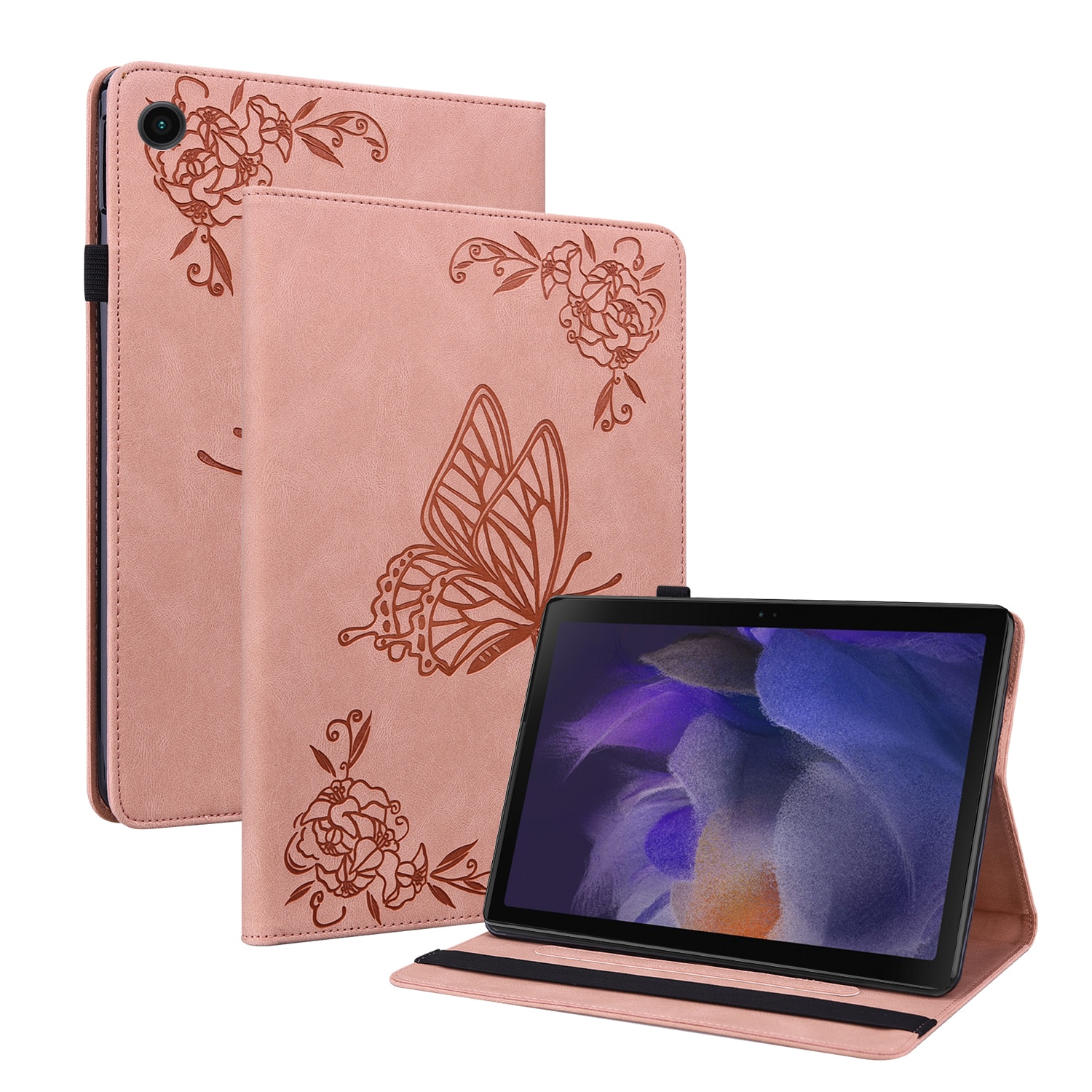 Samsung Galaxy Tab A11 Leather Cover Butterflies Pink
