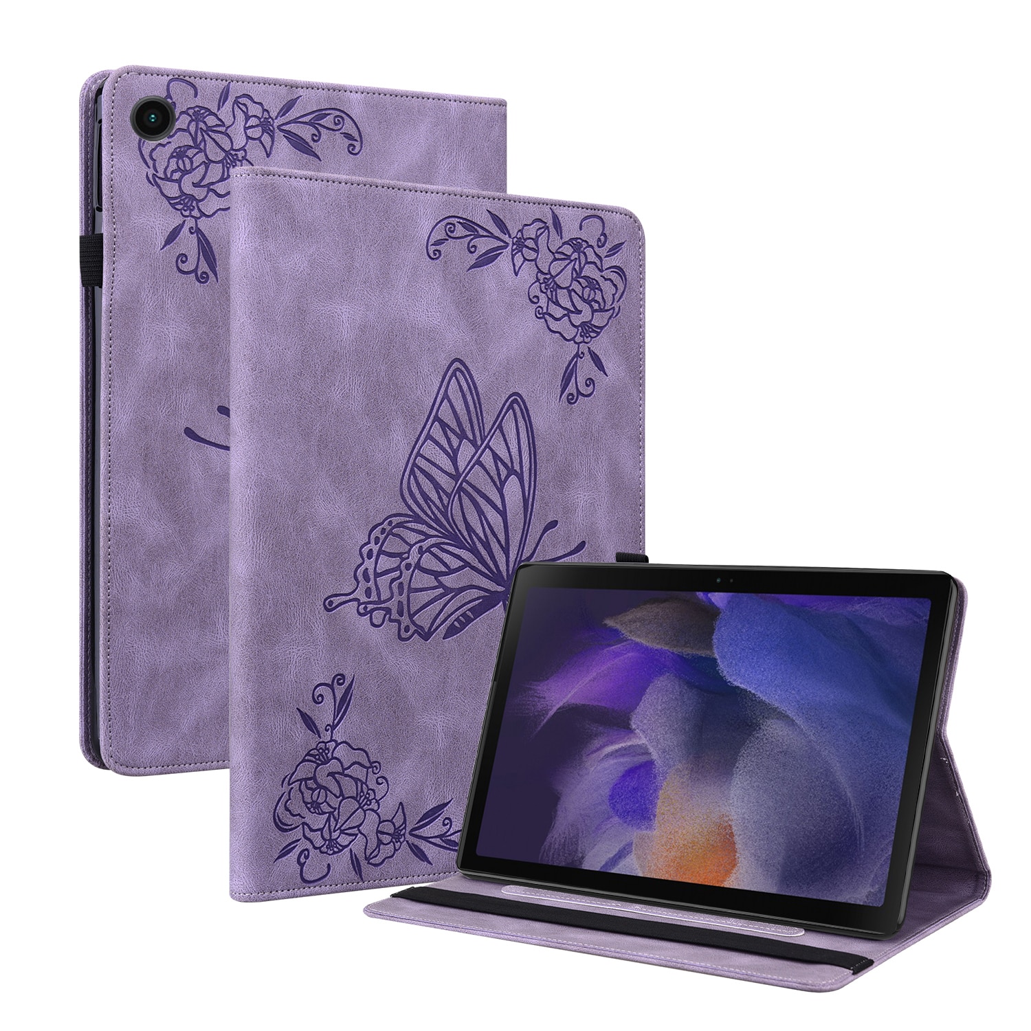Samsung Galaxy Tab A11 Plus Leather Cover Butterflies Purple