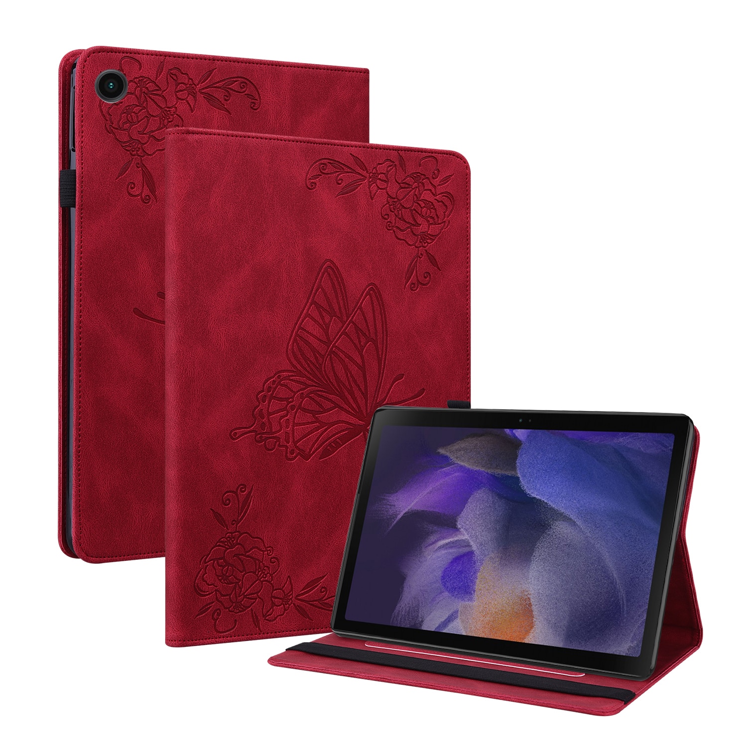 Samsung Galaxy Tab A11 Plus Leather Cover Butterflies Red