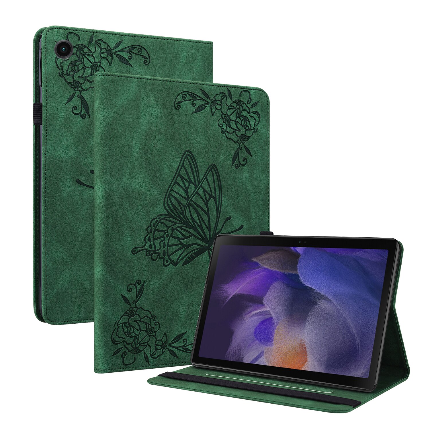 Samsung Galaxy Tab A11 Plus Leather Cover Butterflies Green