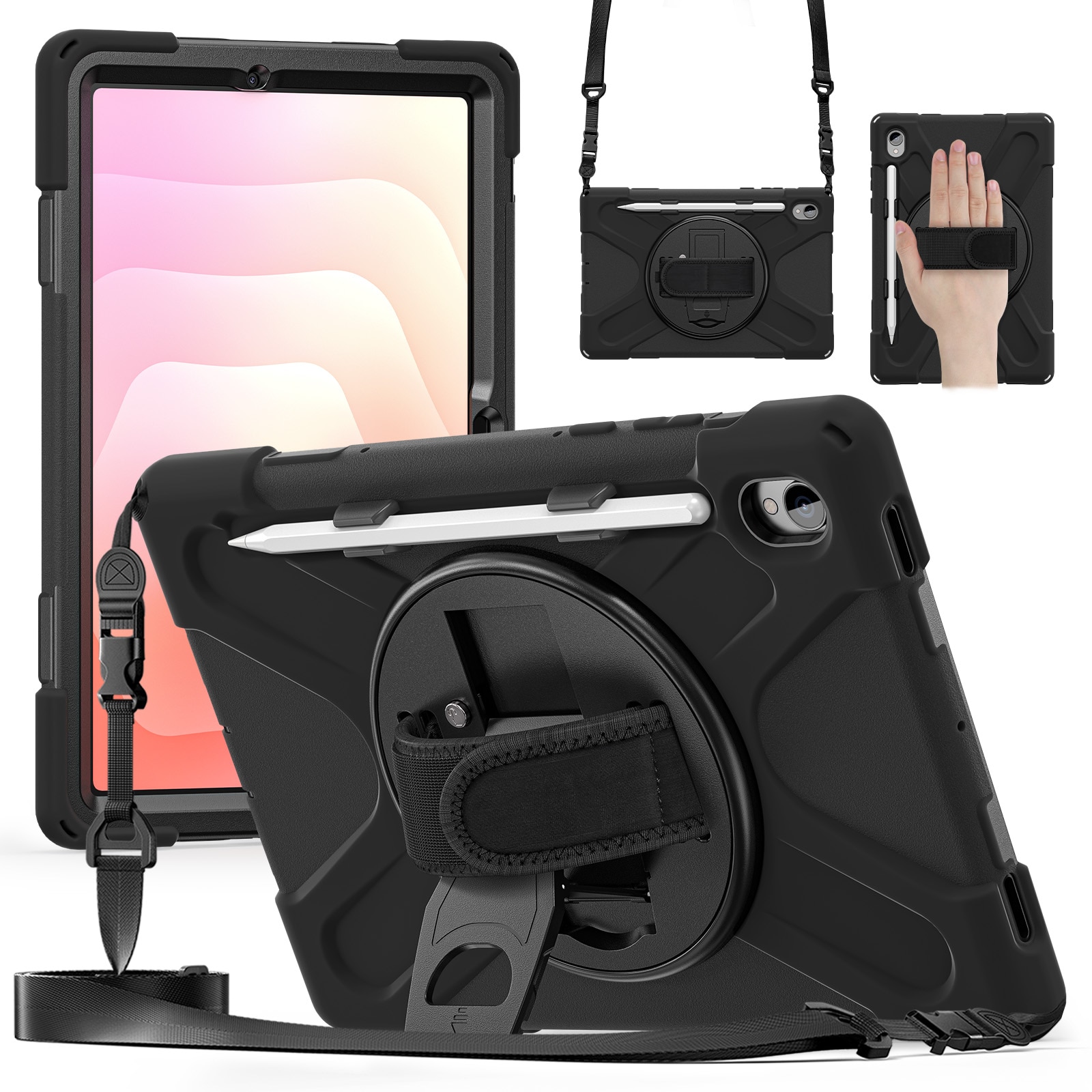Samsung Galaxy Tab S11 Shockproof Hybrid Case w. Shoulder Strap Black