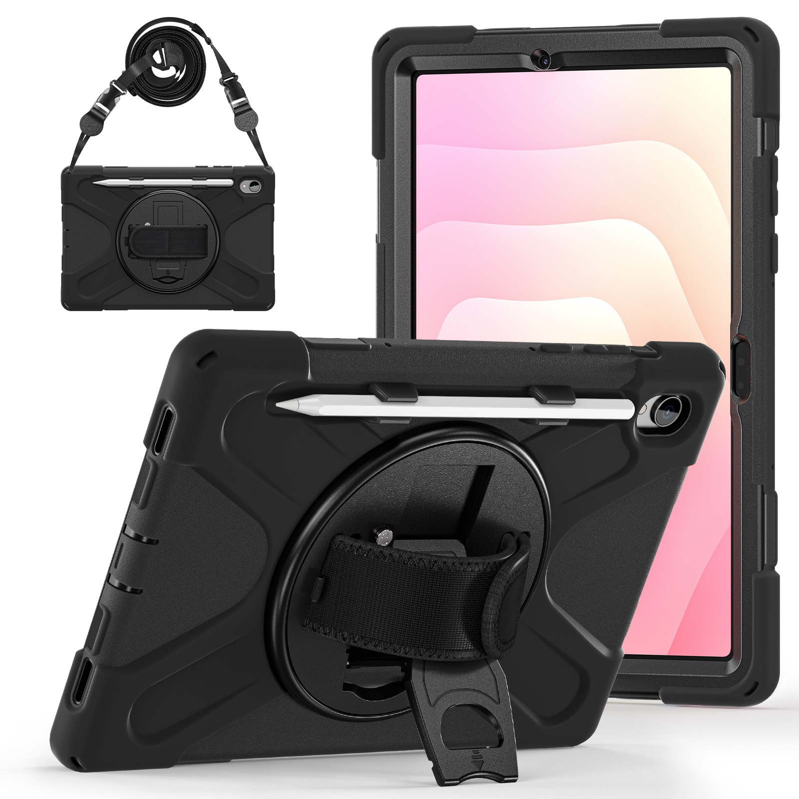 Samsung Galaxy Tab S11 Shockproof Hybrid Case w. Shoulder Strap Black