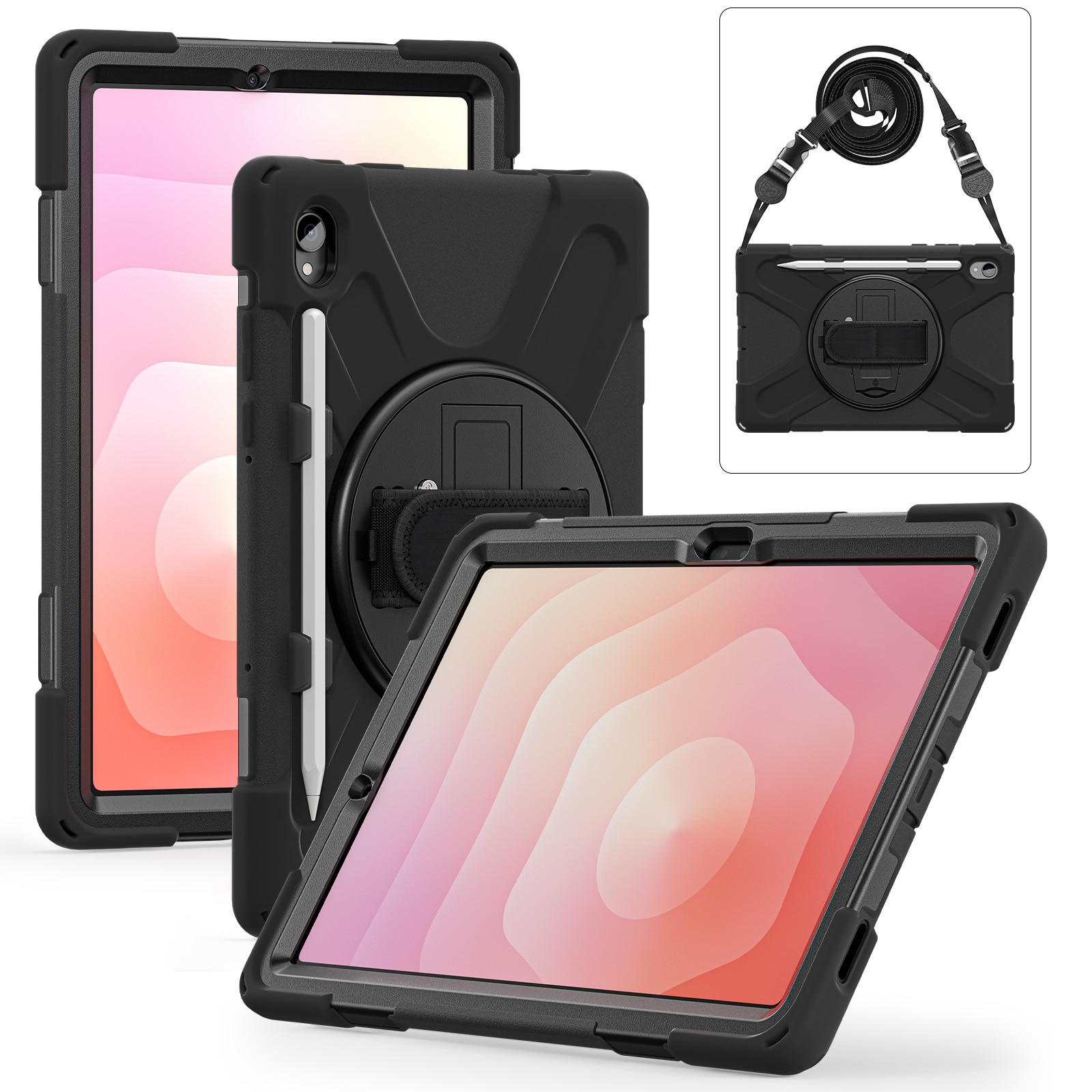 Samsung Galaxy Tab S11 Shockproof Hybrid Case w. Shoulder Strap Black