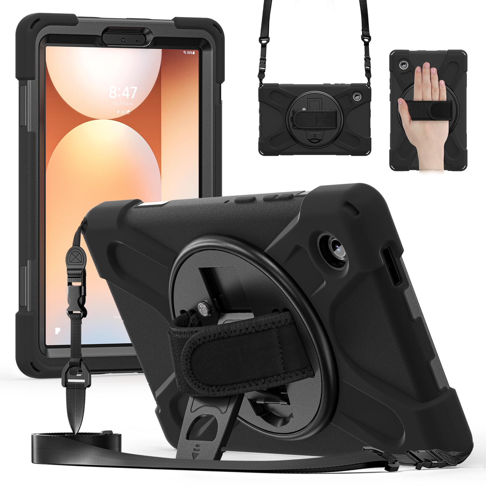 Samsung Galaxy Tab A11 Plus Shockproof Hybrid Case w. Shoulder Strap Black