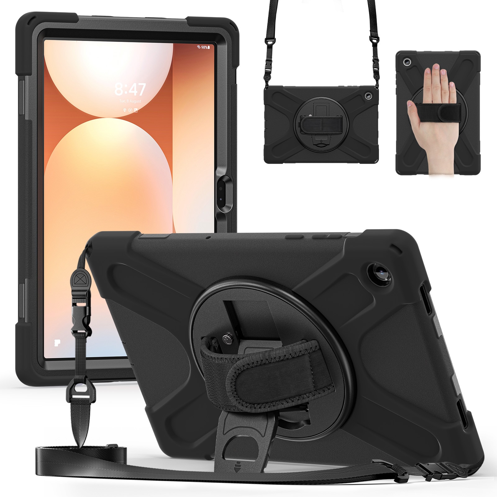 Samsung Galaxy Tab A11 Plus Shockproof Hybrid Case w. Shoulder Strap Black