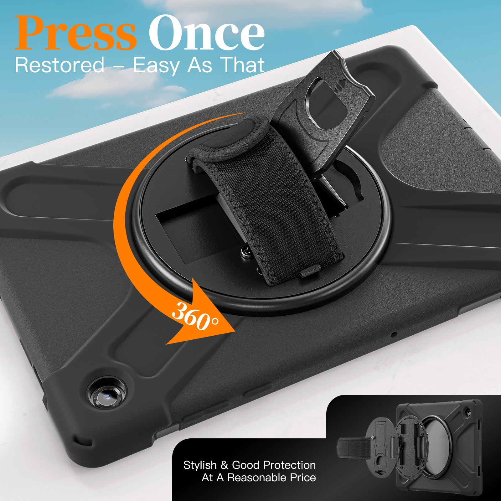 Samsung Galaxy Tab A11 Plus Shockproof Hybrid Case w. Shoulder Strap Black