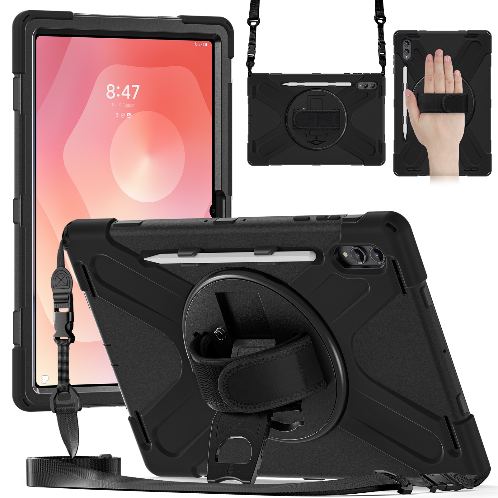 Samsung Galaxy Tab S11 Ultra Shockproof Hybrid Case w. Shoulder Strap Black