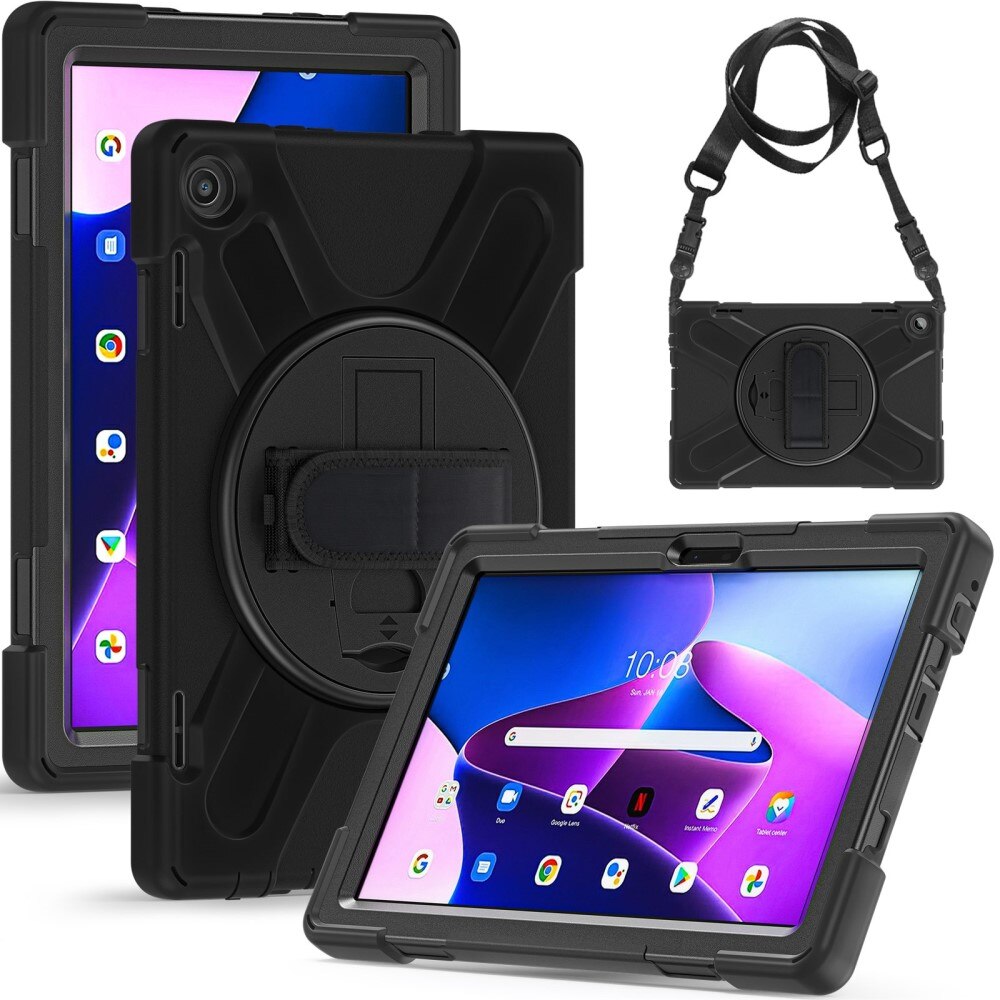 Lenovo Tab M10 (3rd gen) Shockproof Hybrid Case w. Shoulder Strap Black