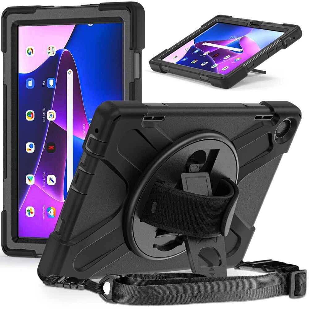 Lenovo Tab M10 (3rd gen) Shockproof Hybrid Case w. Shoulder Strap Black