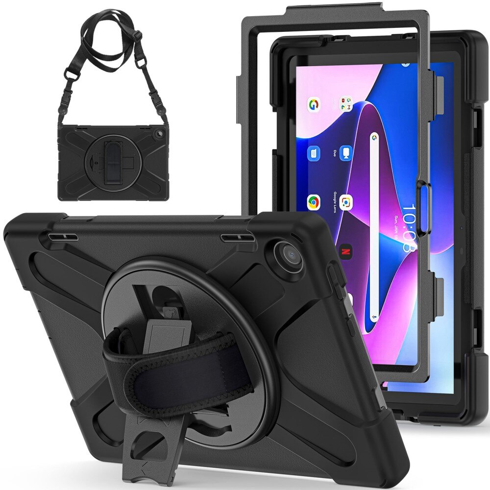 Lenovo Tab M10 (3rd gen) Shockproof Hybrid Case w. Shoulder Strap Black