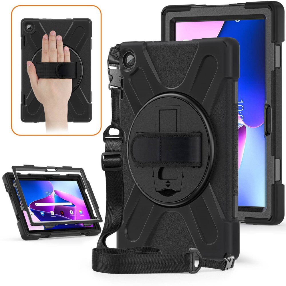 Lenovo Tab M10 (3rd gen) Shockproof Hybrid Case w. Shoulder Strap Black