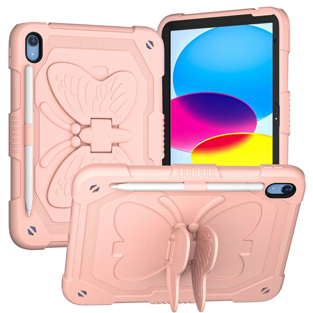iPad 10.9 10th Gen (2022) Butterfly Hybrid Case w. Shoulder Strap Pink