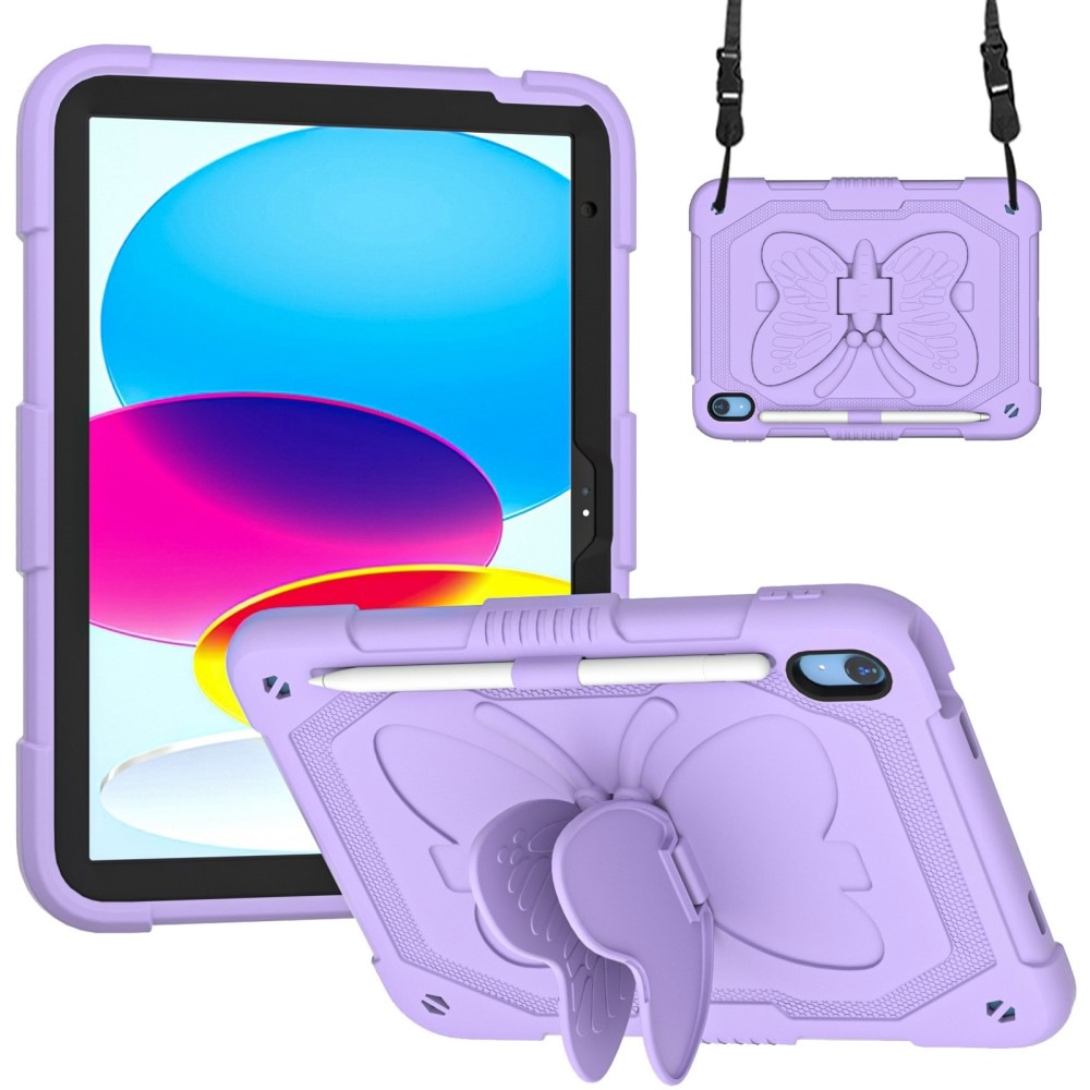 iPad 10.9 2022 (10th gen) Butterfly Hybrid Case w. Shoulder Strap Purple