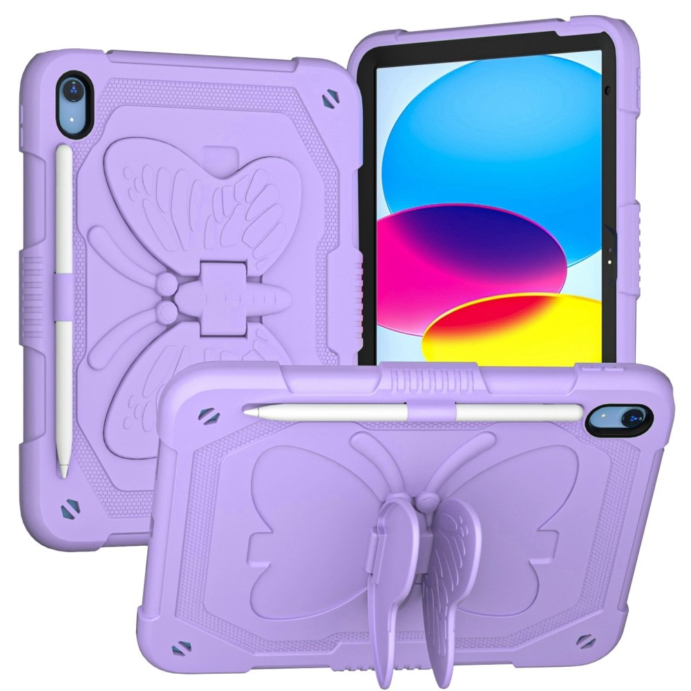 iPad 10.9 10th Gen (2022) Butterfly Hybrid Case w. Shoulder Strap Purple