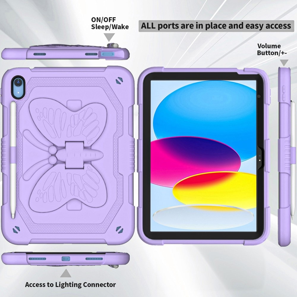 iPad 10.9 10th Gen (2022) Butterfly Hybrid Case w. Shoulder Strap Purple