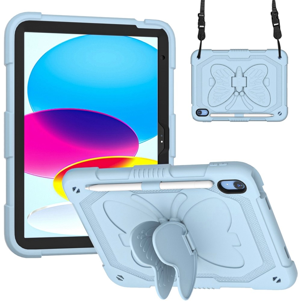 iPad 10.9 10th Gen (2022) Butterfly Hybrid Case w. Shoulder Strap Blue