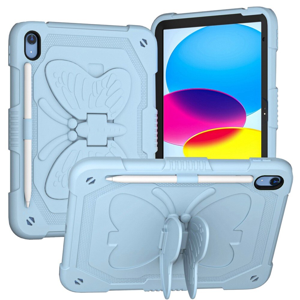 iPad 10.9 10th Gen (2022) Butterfly Hybrid Case w. Shoulder Strap Blue