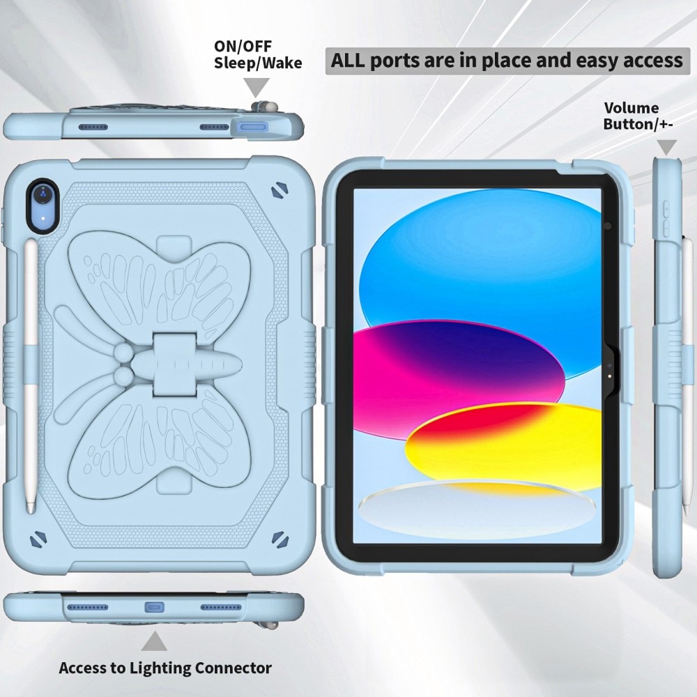iPad 10.9 10th Gen (2022) Butterfly Hybrid Case w. Shoulder Strap Blue