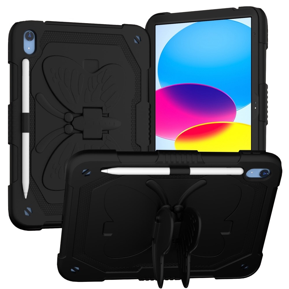 iPad 10.9 10th Gen (2022) Butterfly Hybrid Case w. Shoulder Strap Black