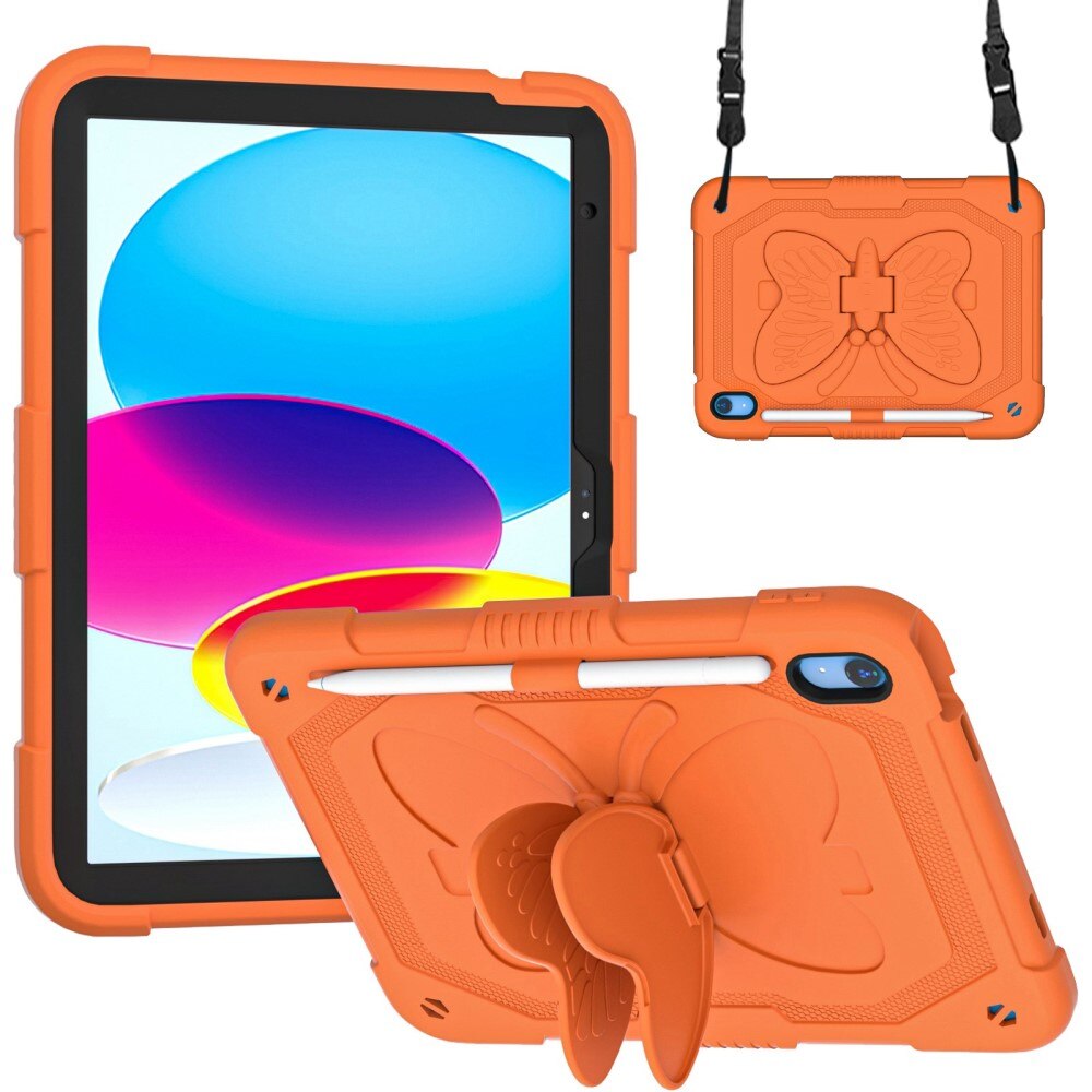 iPad 10.9 10th Gen (2022) Butterfly Hybrid Case w. Shoulder Strap Orange