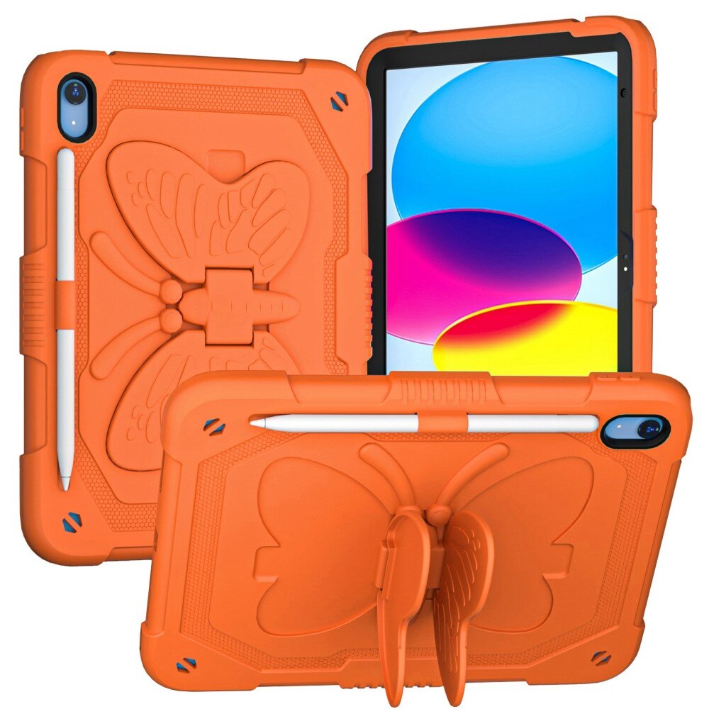 iPad 10.9 10th Gen (2022) Butterfly Hybrid Case w. Shoulder Strap Orange