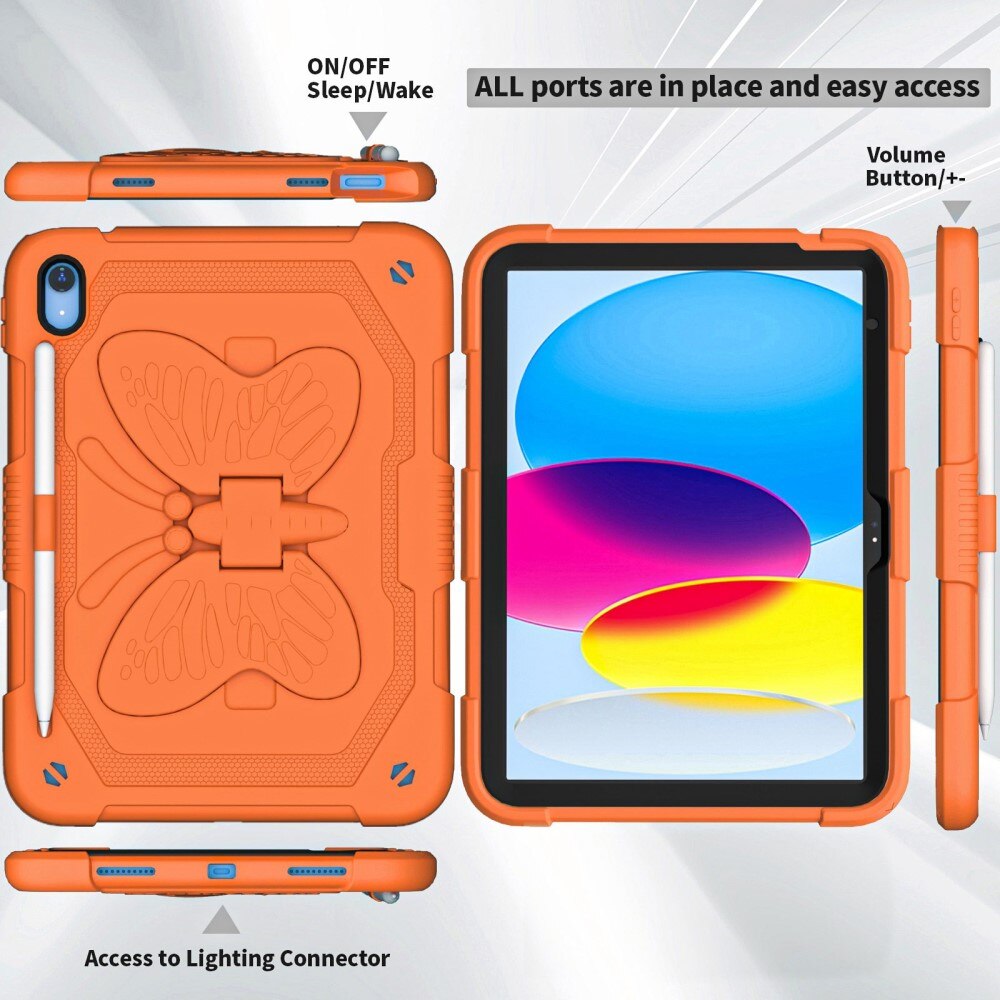 iPad 10.9 10th Gen (2022) Butterfly Hybrid Case w. Shoulder Strap Orange