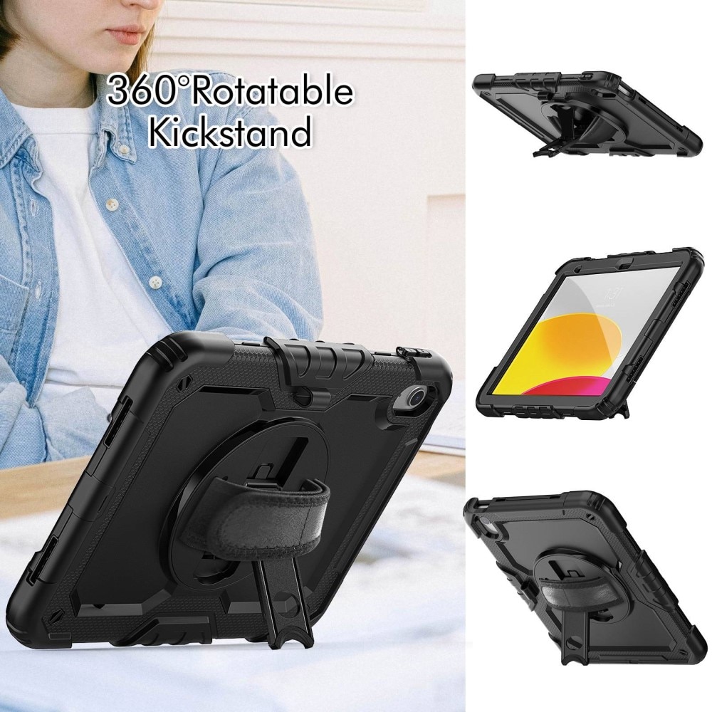 iPad 10.9 10th Gen (2022) Shockproof Full Protection Hybrid Case w. Shoulder Strap Black