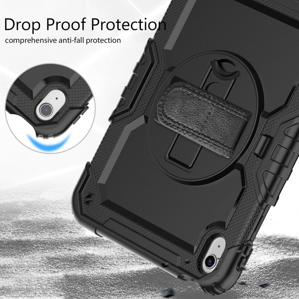 iPad 10.9 10th Gen (2022) Shockproof Full Protection Hybrid Case w. Shoulder Strap Black
