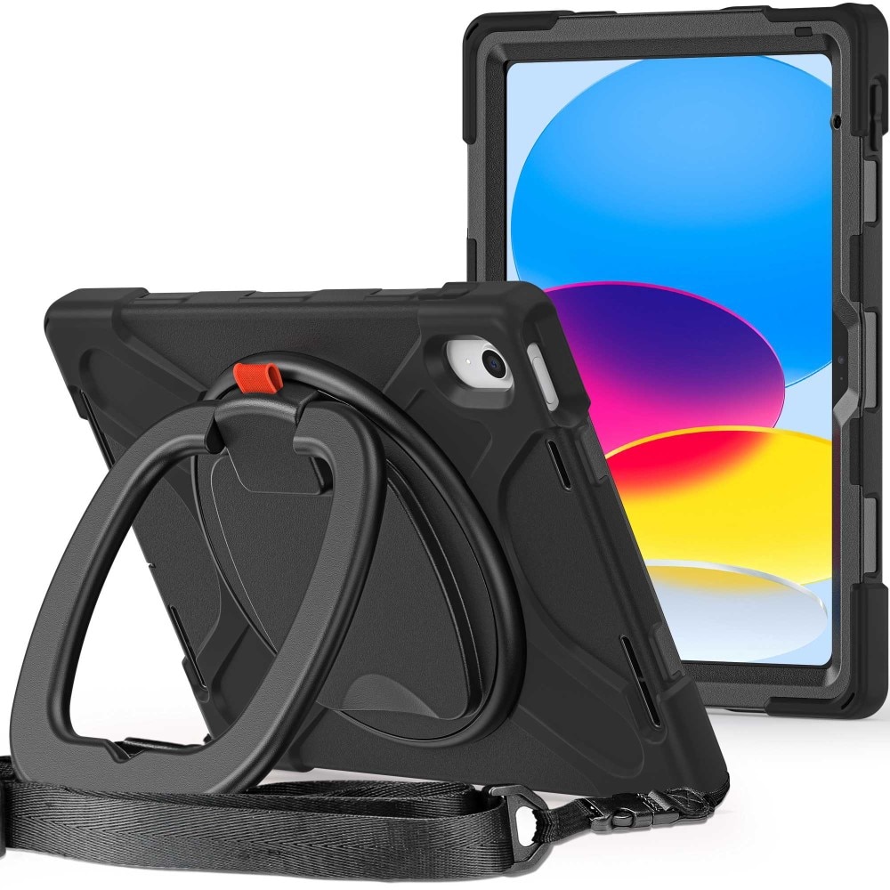 iPad 10.9 10th Gen (2022) Kickstand Hybrid Case w. Shoulder Strap Black