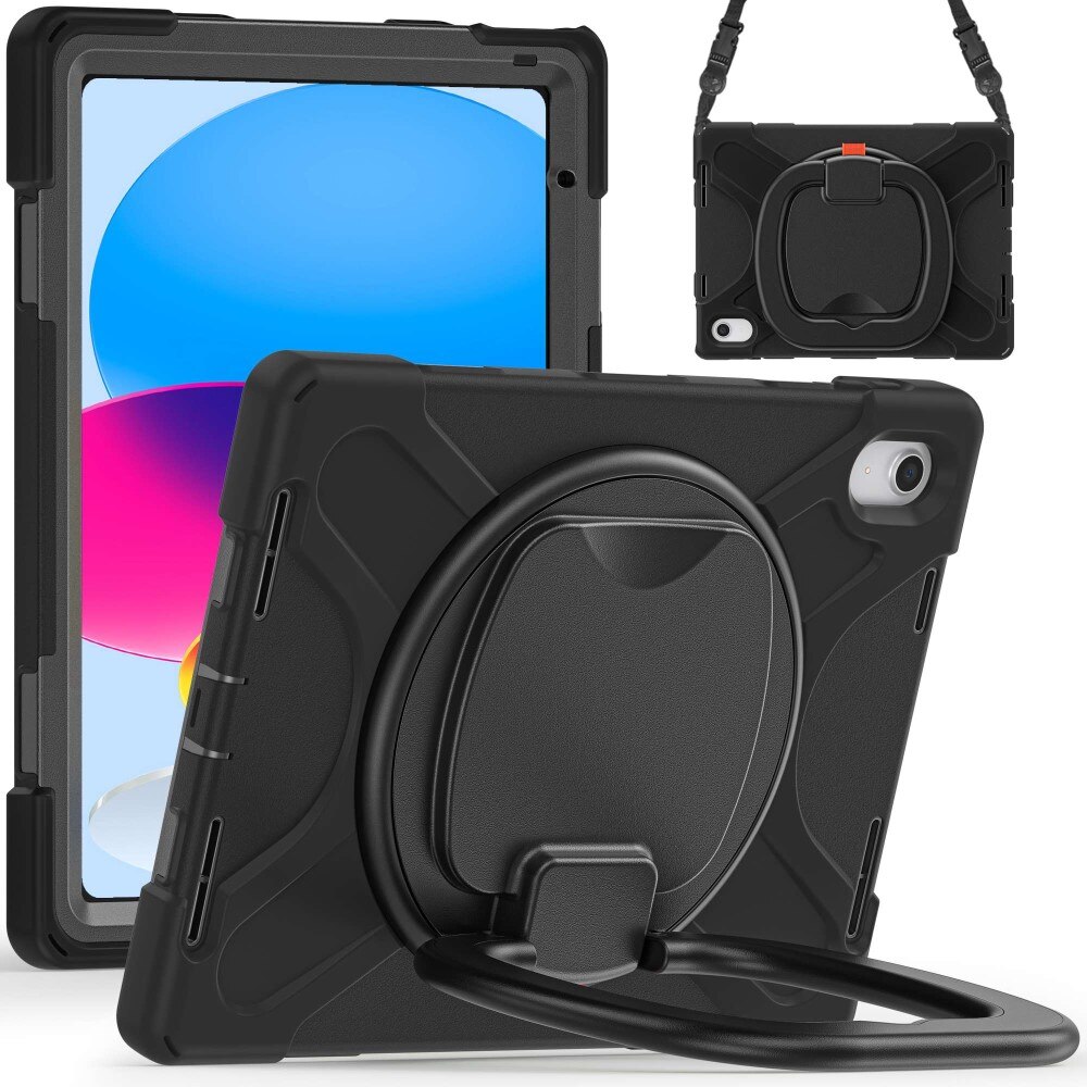 iPad 10.9 10th Gen (2022) Kickstand Hybrid Case w. Shoulder Strap Black