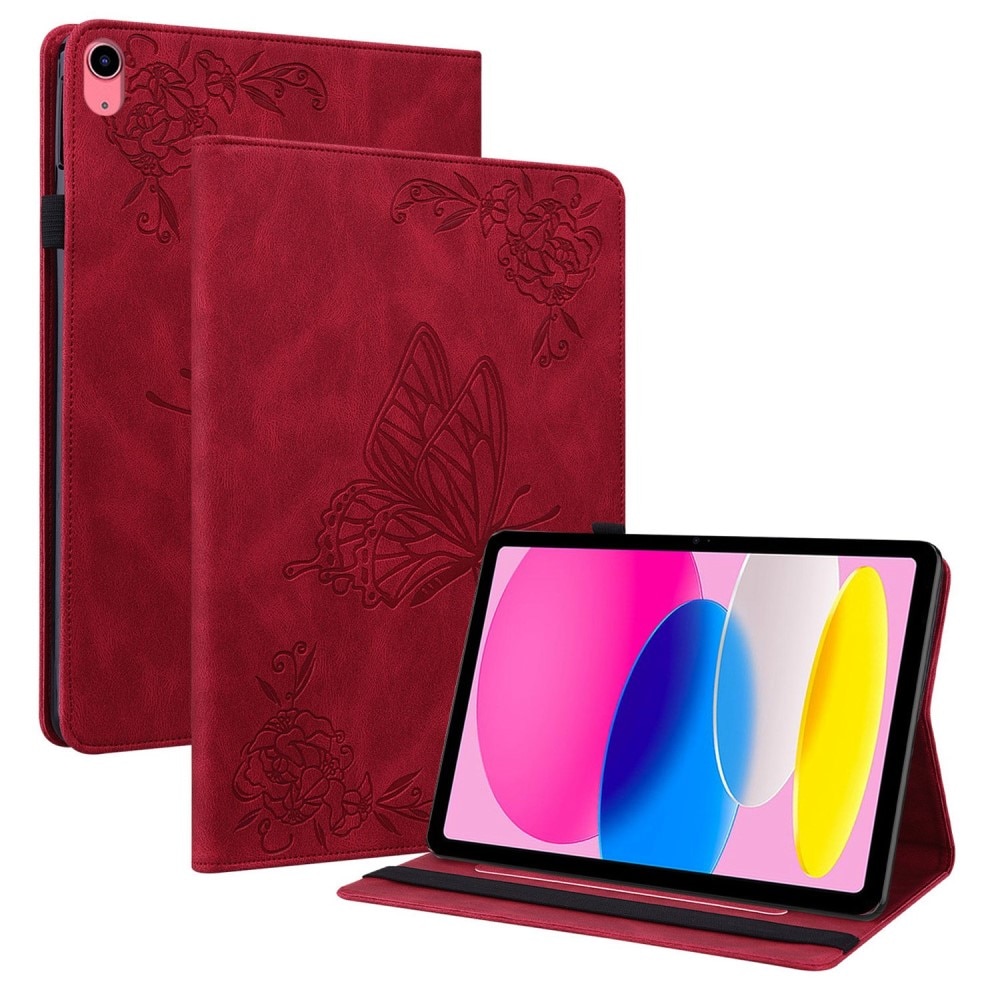 iPad 10.9 10th Gen (2022) Leather Cover Butterflies Red