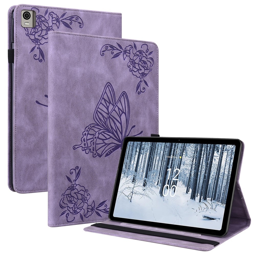 Nokia T21 Leather Cover Butterflies Purple