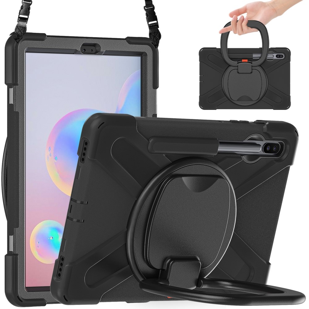 Samsung Galaxy Tab S6 10.5 Shockproof Hybrid Case w. Shoulder Strap Black