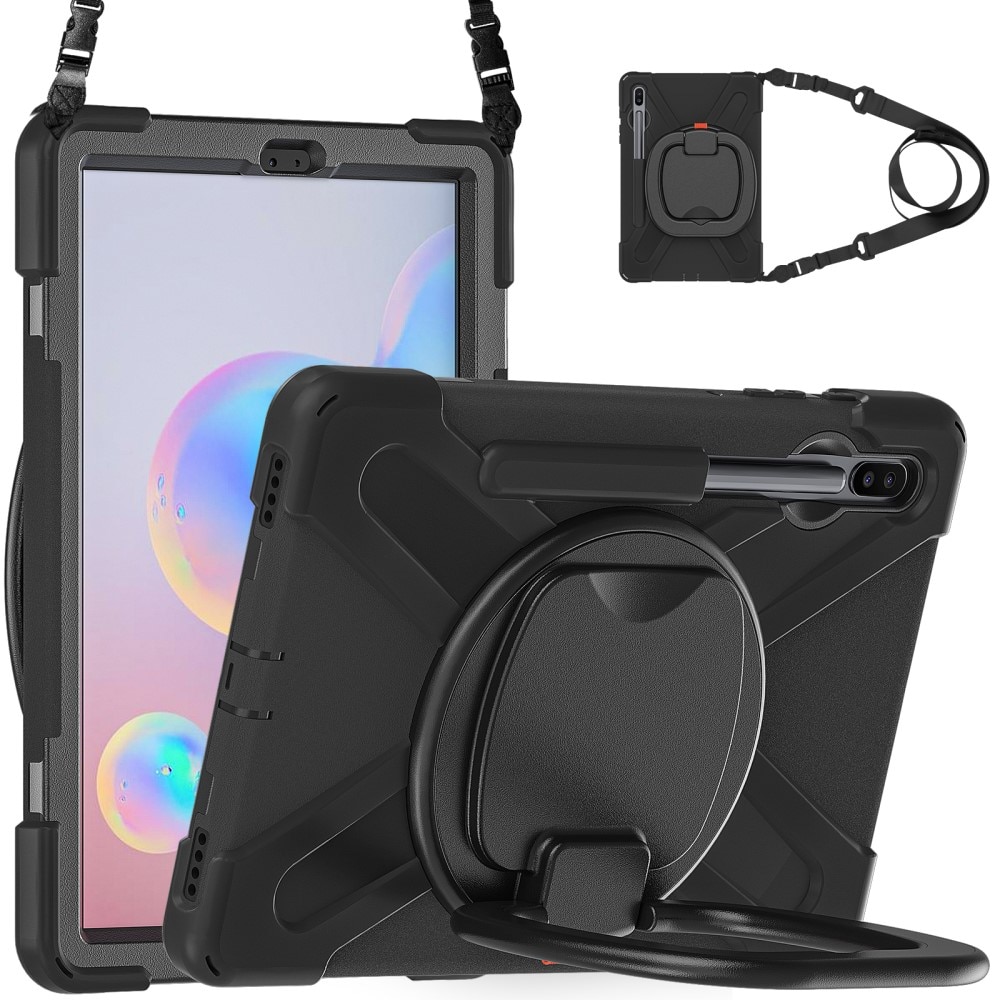 Samsung Galaxy Tab S6 10.5 Shockproof Hybrid Case w. Shoulder Strap Black