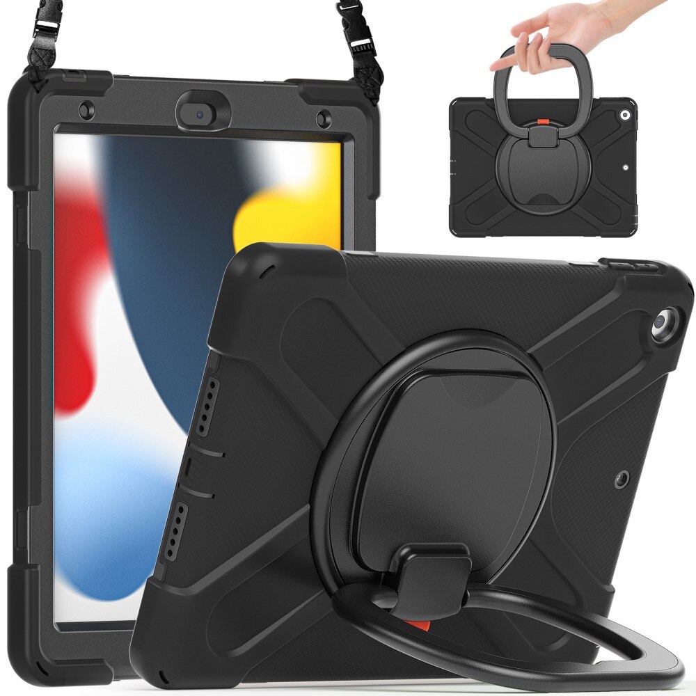 iPad 10.2 8th Gen (2020) Kickstand Hybrid Case w. Shoulder Strap Black