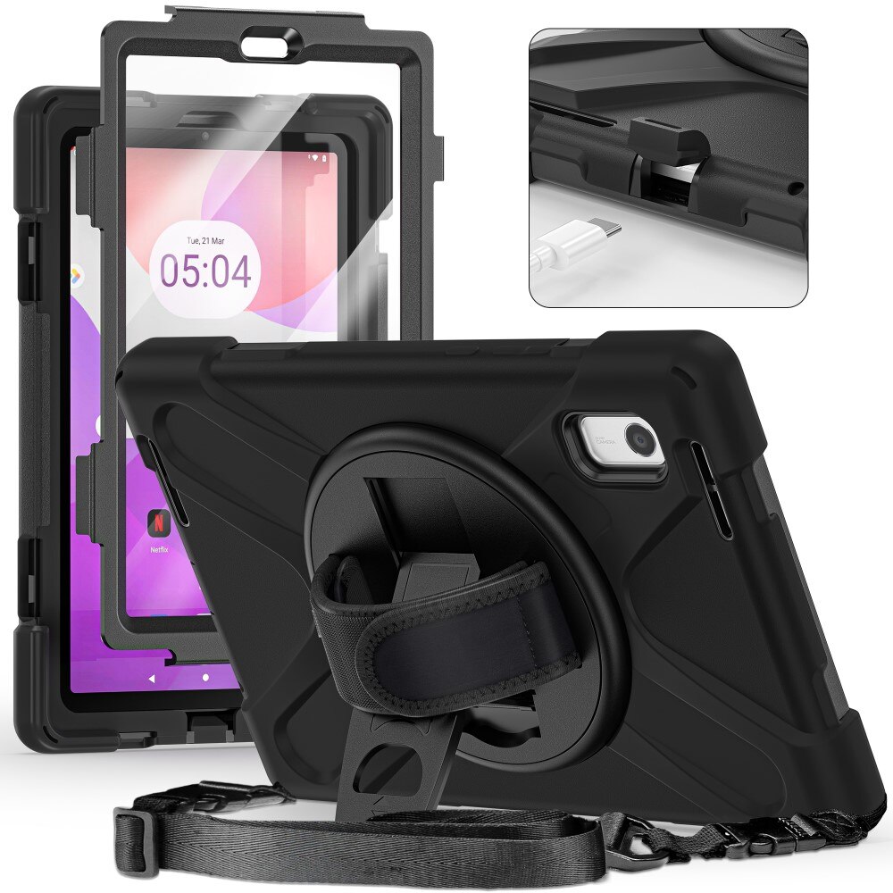 Lenovo Tab M9 Shockproof Hybrid Case w. Shoulder Strap Black