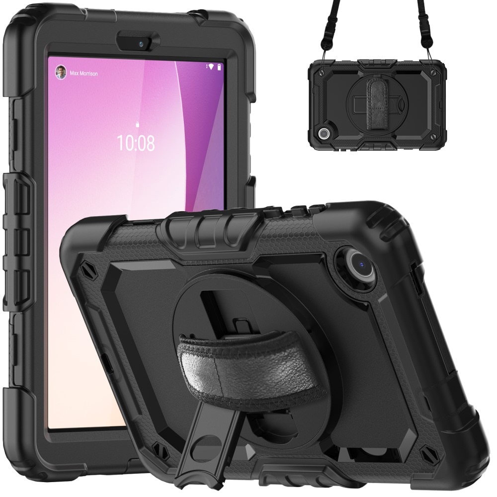 Lenovo Tab M8 (4th Gen) Shockproof Full Protection Hybrid Case w. Shoulder Strap Black