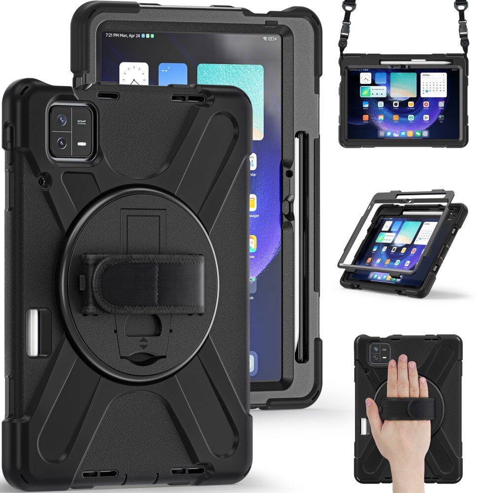 Xiaomi Pad 6 Pro Shockproof Hybrid Case w. Shoulder Strap Black