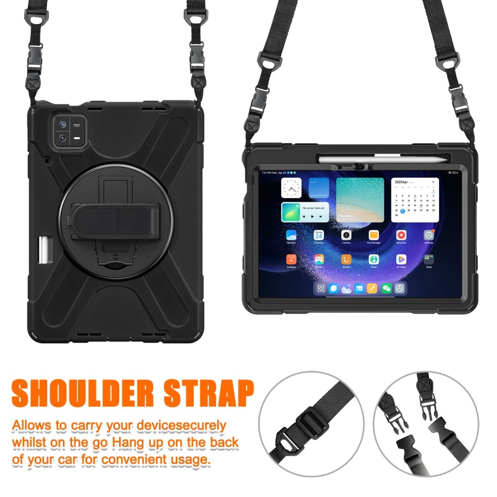 Xiaomi Pad 6 Shockproof Hybrid Case w. Shoulder Strap Black