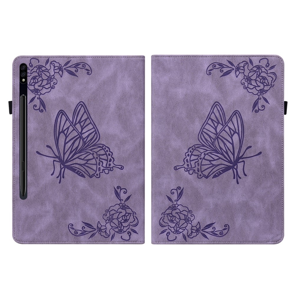 Samsung Galaxy Tab S9 FE Plus Leather Cover Butterflies Purple