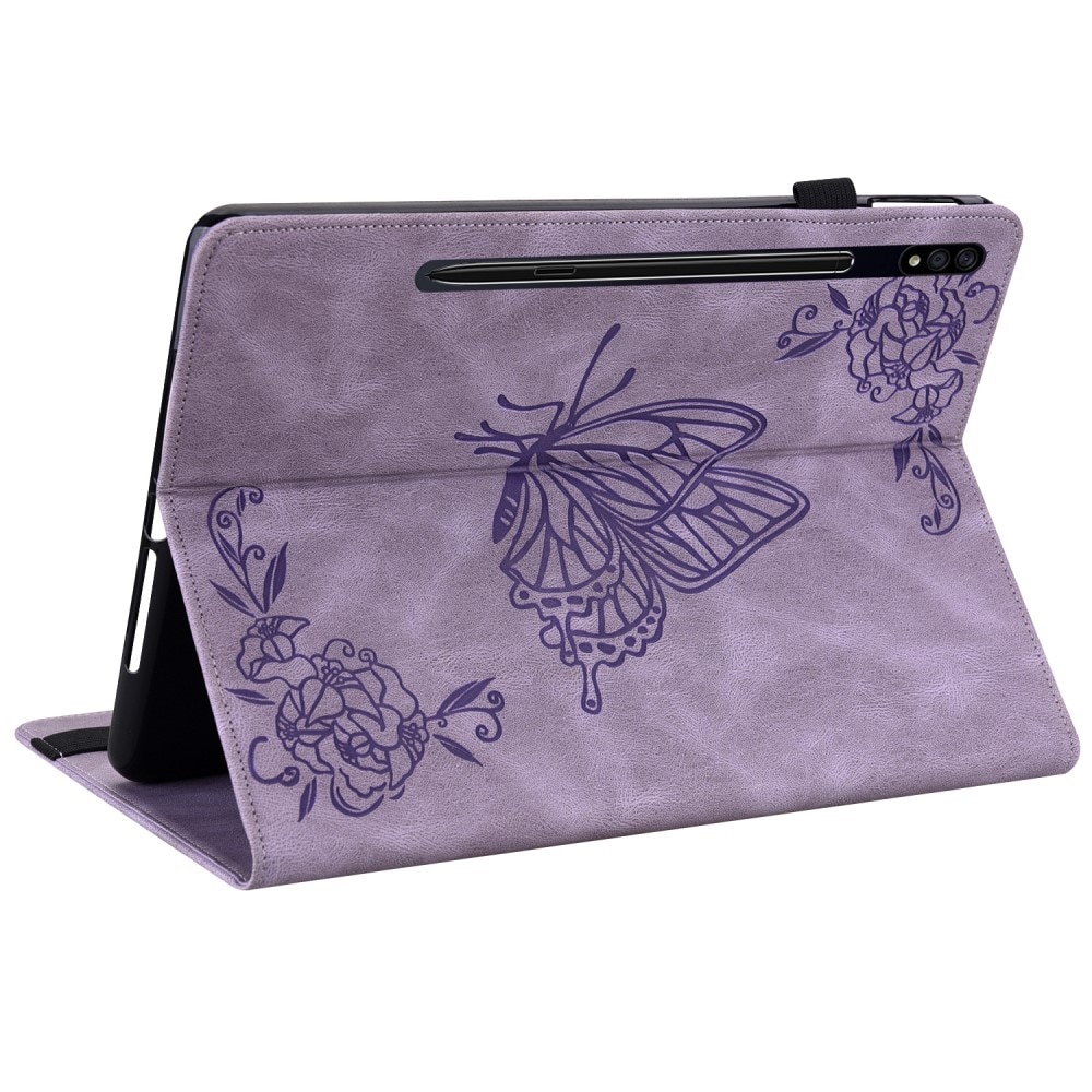 Samsung Galaxy Tab S9 FE Plus Leather Cover Butterflies Purple