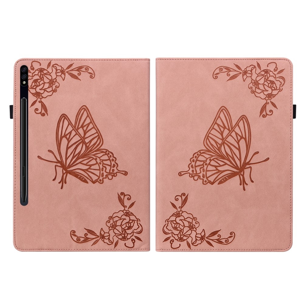 Samsung Galaxy Tab S9 FE Plus Leather Cover Butterflies Pink