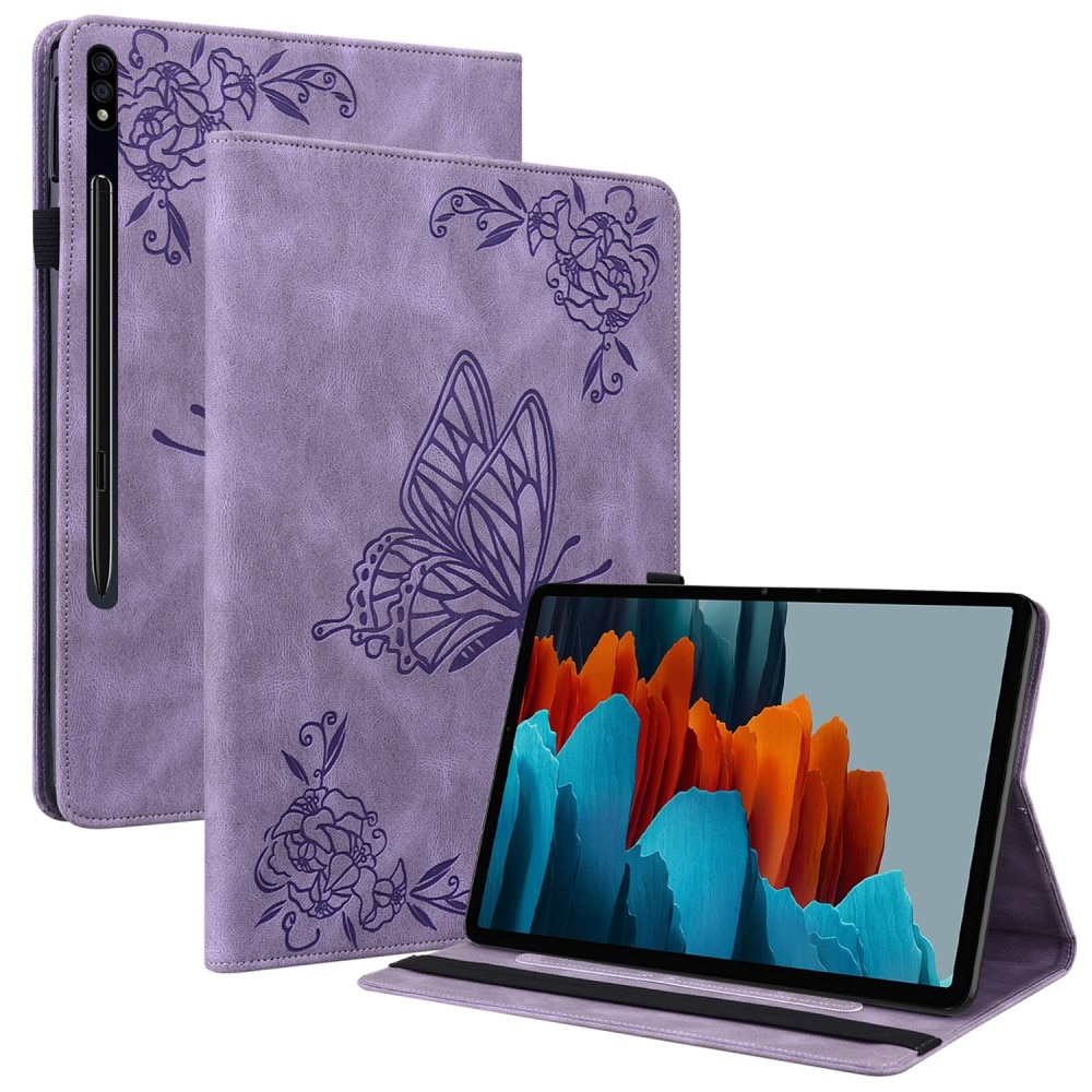 Samsung Galaxy Tab S9 FE Leather Cover Butterflies Purple